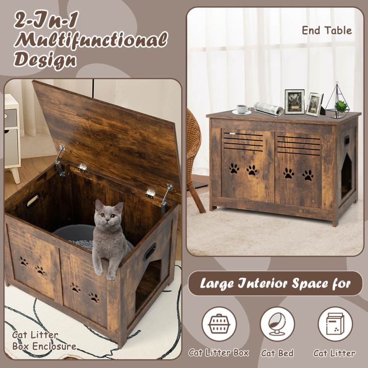 Flip-Top Hidden Cat Washroom Bench with Side Entrance-BrownCostway Gallery View 9 of 11